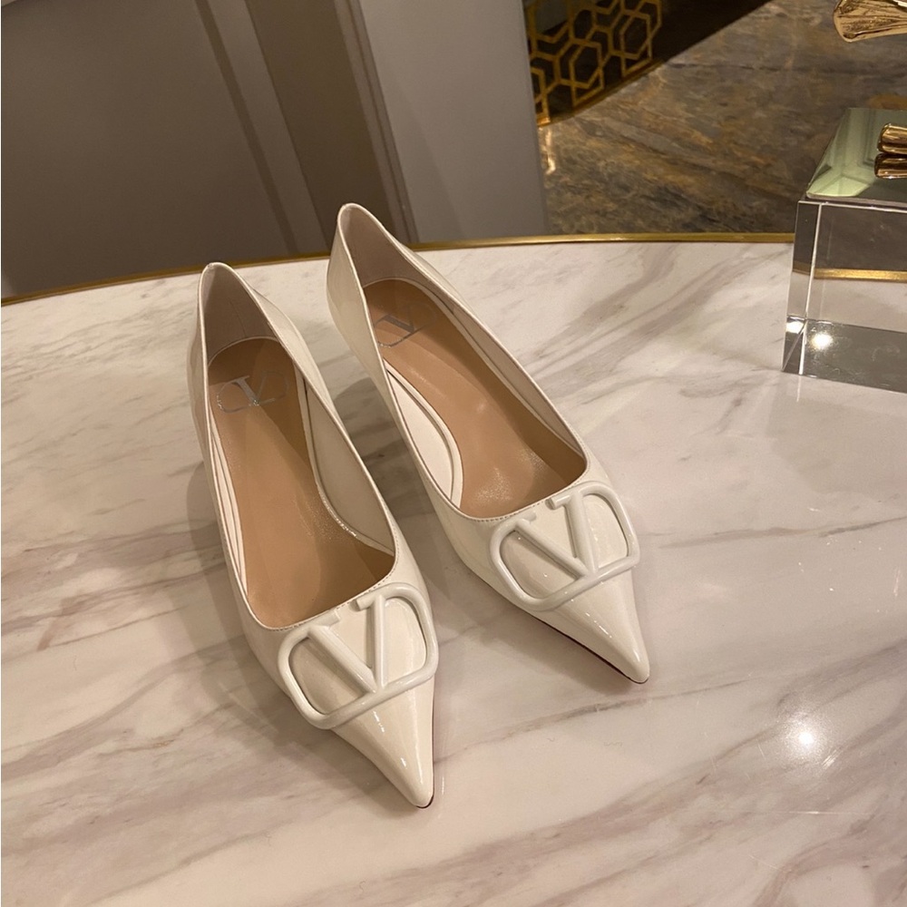 Valentino White Flats with Signature Detail